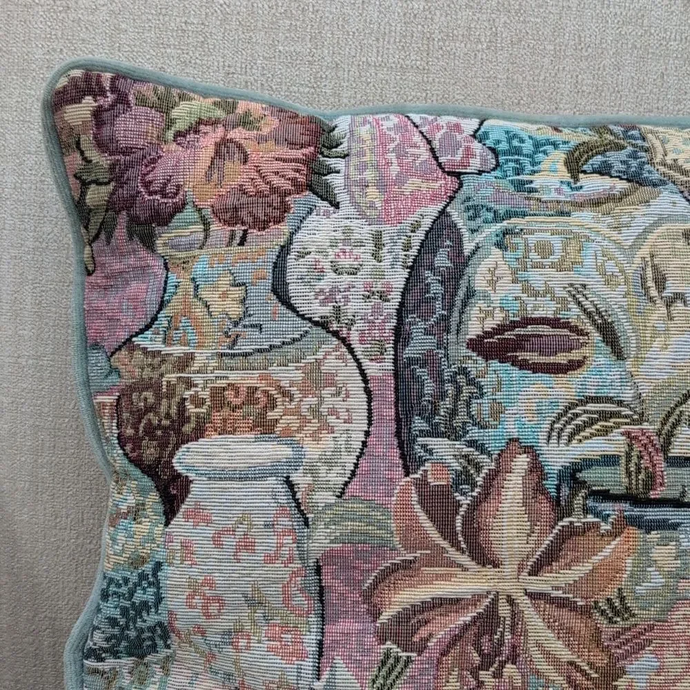 Vintage Ginger Jar Floral Tapestry Accent Pillow Velvet Backing